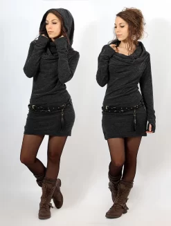 Robe Pull Col Bénitier "Kali", Gris Charbon