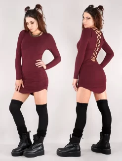 Robe à Manches Longues "Ritaa", Bordeaux -Boutique De Jupes p image 329331 grande