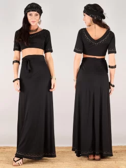 Robe Longue 3en1 Imprimée "Zalya Anazra", Noir -Boutique De Jupes p image 332067 grande