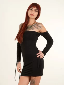 Robe Tube Courte Manches Longues épaules Dénudées "Swanee", Noir