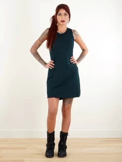 Robe Courte Sans Manches Imprimée "Lotus Vairë", Bleu Pétrole Foncé -Boutique De Jupes p image 338201 grande