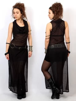 Robe Longue Fendue "Nephilim", Noir Transparent