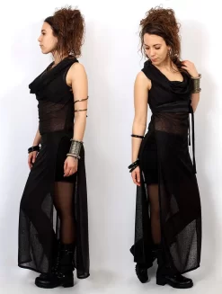 Robe Longue Fendue "Nephilim", Noir Transparent -Boutique De Jupes p image 338978 grande