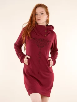Robe Sweat Imprimée à Col Capuche "Numendil Zohraa", Bordeaux