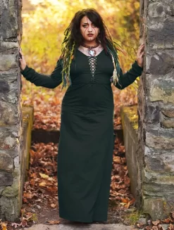 Robe Longue Fendue à Laçage "Valkyrie", Vert Canard 8 Robe Longue Fendue à Laçage "Valkyrie", Vert Canard -Boutique De Jupes p image 344344 grande