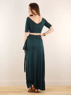 Robe Longue 3en1 Imprimée "Zalya Anazra", Bleu Pétrole -Boutique De Jupes p image 347972 grande