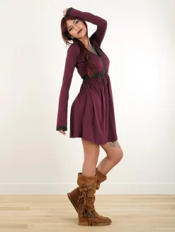 Robe à Manches Longues Et Détails Crochet "Firiel", Bordeaux -Boutique De Jupes robe a manches longues firiel bordeaux p image 338316 grande