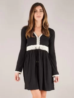 Robe à Manches Longues Et Détails Crochet "Firiel", Noir