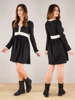 Robe à Manches Longues Et Détails Crochet "Firiel", Noir -Boutique De Jupes robe a manches longues firiel noir p image 335302 grande