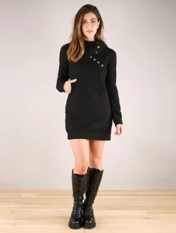 Robe Sweat à Col Capuche "Numendil", Noir -Boutique De Jupes robe a manches longues numendil noir p image 336172 grande