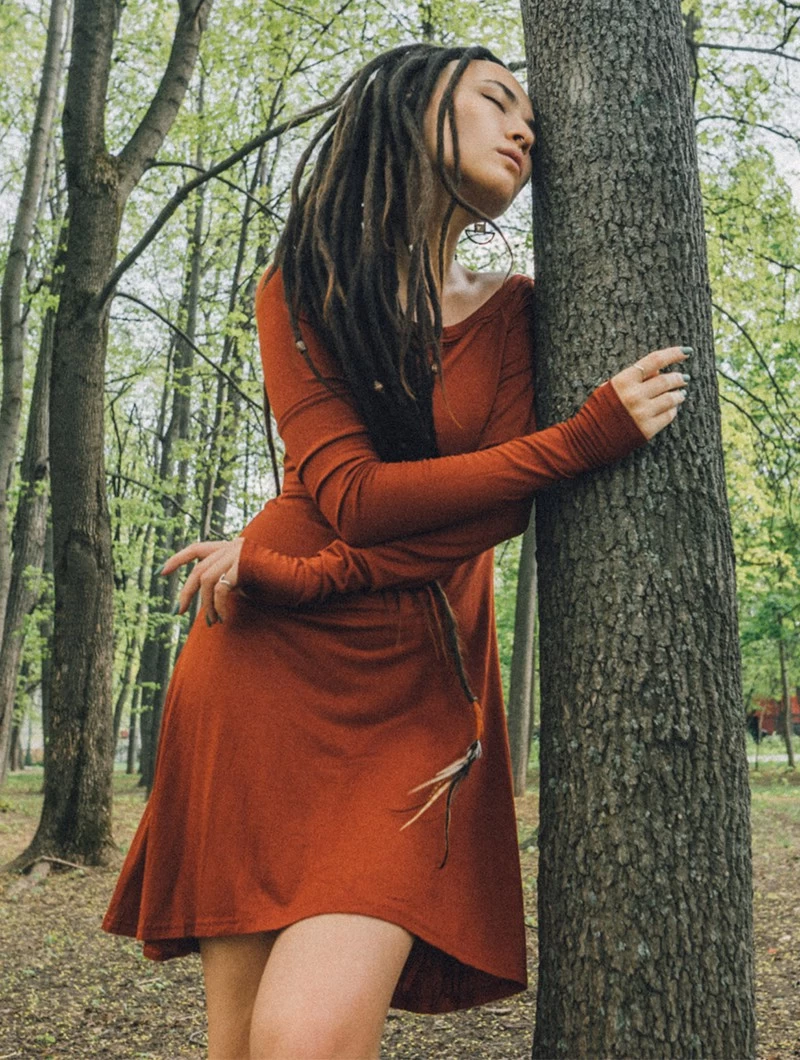 Robe à Manches Longues "Ysïaa", Terre De Sienne Chiné 6 Robe à Manches Longues "Ysïaa", Terre De Sienne Chiné – Image 6