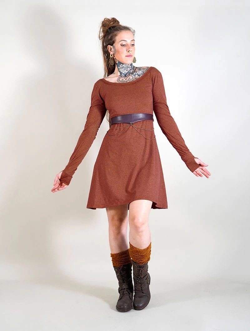 Robe à Manches Longues "Ysïaa", Terre De Sienne Chiné 5 Robe à Manches Longues "Ysïaa", Terre De Sienne Chiné – Image 5