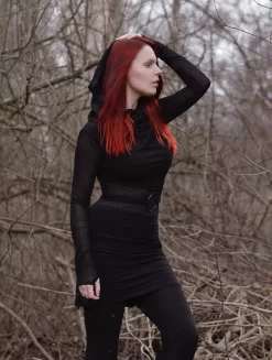 Robe Courte Manches Longues Avec Empiècements Transparents "Azmiyäa", Noir Bi-matière -Boutique De Jupes robe azmiyaa noir bi matiere p image 327310 grande