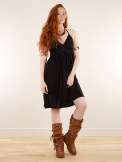 Robe Courte Dos Nu à Bretelles "Nolofinwe", Noir -Boutique De Jupes robe courte a bretelles avec detail crochet nolofinwe noir p image 340034 grande