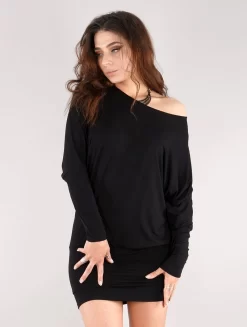 Robe Courte à Manches Chauve-souris "Daedra", Noir