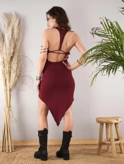 Robe Courte Asymmétrique "Haripriya", Bordeaux
