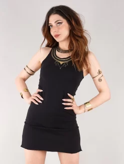 Robe Courte Sans Manches Imprimée "Lotus Vairë", Noir