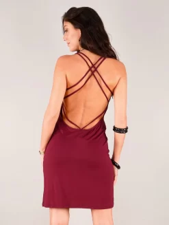 Robe Courte Sans Manches Dos Nu "Emiko", Bordeaux