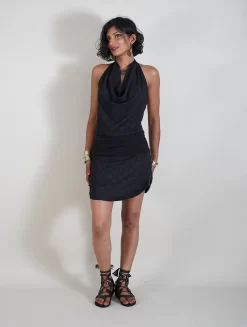 Robe Dos Nu Imprimée "Akasha Drop", Noir