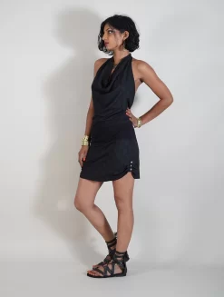 Robe Dos Nu Imprimée "Akasha Drop", Noir -Boutique De Jupes robe dos nu akasha drop noir p image 320337 grande