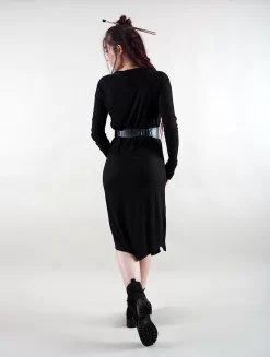 Robe Midi Côtelée "Elwing", Noir -Boutique De Jupes robe elwing noir p image 324441 grande