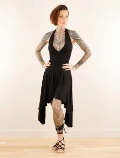 Robe évasée Sans Manches à Col V "Naela", Noir