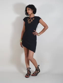 Robe Courte "Fringga", Noir