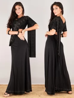 Robe Longue 3en1 Imprimée "Zalya Anazra", Noir