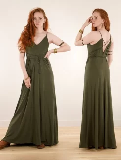 Robe Longue à Bretelles Ample Et Réversible "Lazüli", Vert Kaki -Boutique De Jupes robe longue a bretelles ample et reversible lazuli vert kaki p image 347122 grande