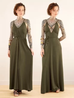 Robe Longue à Bretelles Ample Et Réversible "Lazüli", Vert Kaki