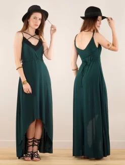 Robe Longue à Bretelles Ample "Topäaz", Vert Canard -Boutique De Jupes robe longue a bretelles ample topaaz vert canard p image 348010 grande