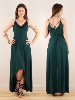 Robe Longue à Bretelles Ample "Topäaz", Vert Canard -Boutique De Jupes robe longue a bretelles ample topaaz vert canard p image 348011 grande