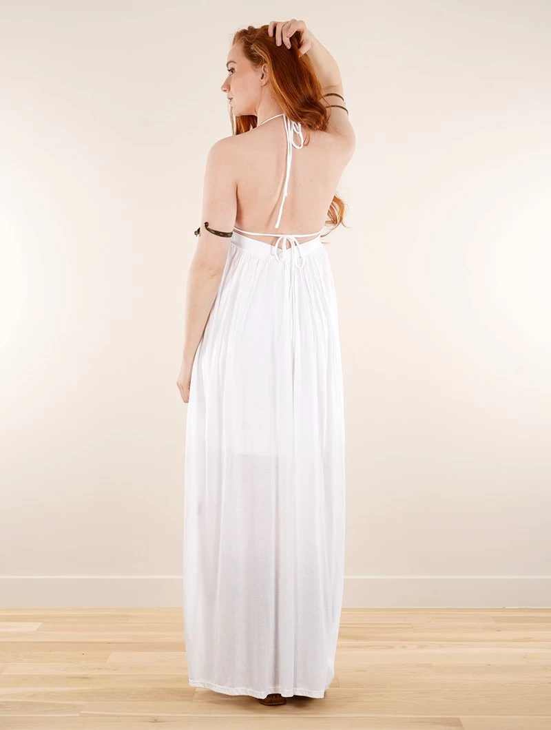 Robe Longue Dos Nu à Bretelles "Nolofinwe", Blanc 3 Robe Longue Dos Nu à Bretelles "Nolofinwe", Blanc – Image 3