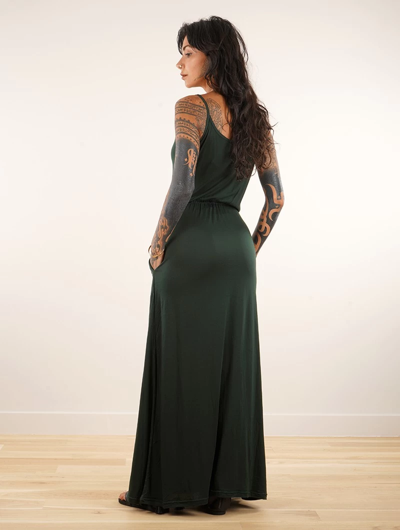 Robe Longue à Bretelles "Oromë", Vert Forêt 2 Robe Longue à Bretelles "Oromë", Vert Forêt – Image 2