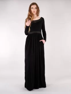 Robe Longue à Manches Longues "Lotus Artanis", Noir -Boutique De Jupes robe longue a manches longues lotus artanis noir p image 326698 grande