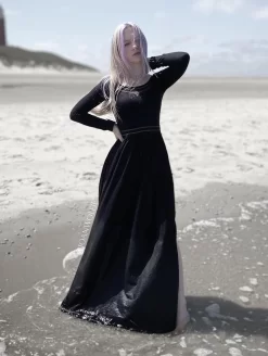 Robe Longue à Manches Longues "Lotus Artanis", Noir