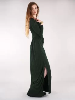 Robe Longue à Manches Longues "Lotus Artanis", Vert Forêt -Boutique De Jupes robe longue a manches longues lotus artanis vert foret p image 345137 grande