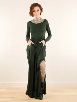 Robe Longue à Manches Longues "Lotus Artanis", Vert Forêt -Boutique De Jupes robe longue a manches longues lotus artanis vert foret p image 347858 grande