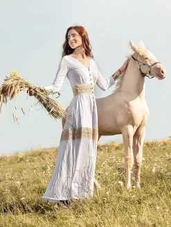 Robe Longue Boutonnée "Heldaria", Blanc Et Crochet Beige -Boutique De Jupes robe longue boutonnee heldaria blanc et crochet beige p image 332867 grande