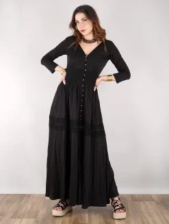 Robe Longue Boutonnée "Heldaria", Noir Avec Crochet Noir 11 Robe Longue Boutonnée "Heldaria", Noir Avec Crochet Noir -Boutique De Jupes robe longue boutonnee heldaria noir avec crochet noir p image 330128 grande