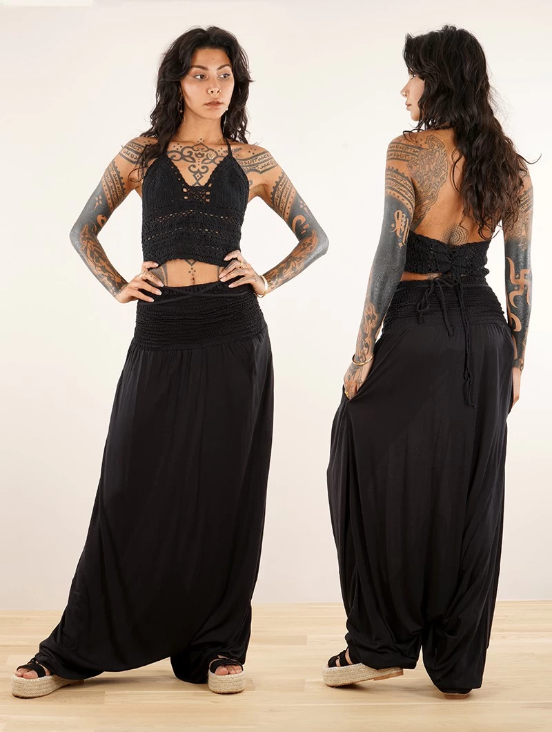 Robe Longue / Combi Sarouel 2en1 "Aulë", Noir 4 Robe Longue / Combi Sarouel 2en1 "Aulë", Noir – Image 4