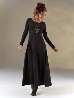 Robe Longue à Manches Longues En Crochet "Melisandre", Noir
