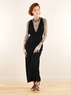 Robe Longue Fendue à Col V "Darayava", Noir -Boutique De Jupes robe longue fendue a col licou darayava noir p image 348047 grande