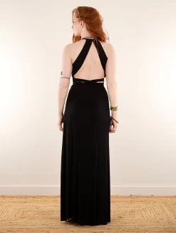 Robe Longue Fendue à Dos Nu "Oshi", Noir