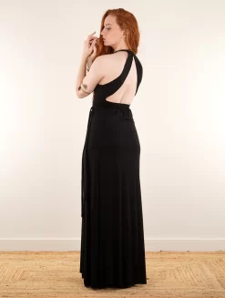 Robe Longue Fendue à Dos Nu "Oshi", Noir -Boutique De Jupes robe longue fendue a dos nu oshi noir p image 340061 grande