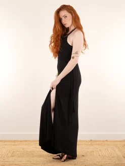 Robe Longue Fendue à Dos Nu "Oshi", Noir -Boutique De Jupes robe longue fendue a dos nu oshi noir p image 340062 grande