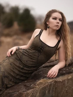 Robe Longue Fendue Imprimée à Bretelles "Electra Africa", Vert Kaki -Boutique De Jupes robe longue fendue imprimee a bretelles electra africa vert kaki p image 337462 grande