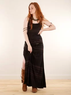 Robe Longue Fendue Imprimée à Bretelles "Electra Aztec", Noir -Boutique De Jupes robe longue fendue imprimee a bretelles electra aztec noir p image 340101 grande