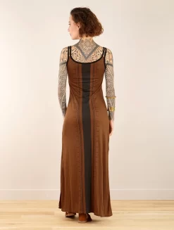Robe Longue Fendue Imprimée à Bretelles "Electra Umbas", Terre De Sienne -Boutique De Jupes robe longue fendue imprimee a bretelles electra umbas terre de sienne p image 347786 grande