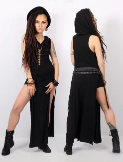 Robe Longue Fendue "Nephilim", Noir -Boutique De Jupes robe longue fendue nephilim noir p image 333115 grande